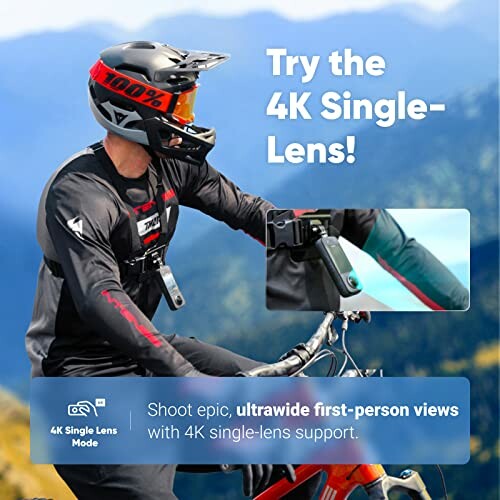 Cyclist promoting 4K single-lens camera feature