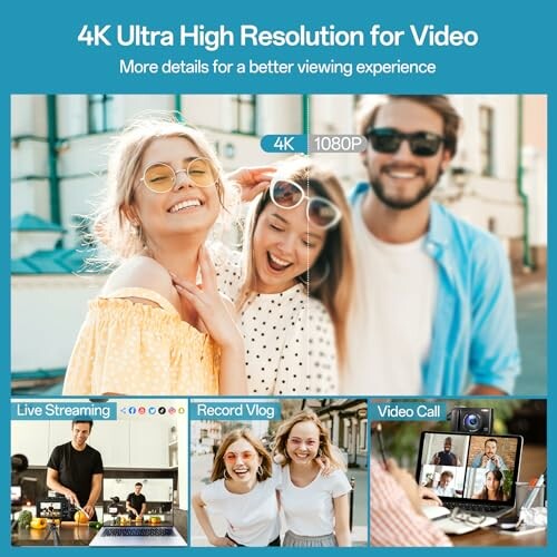 4K resolution comparison with people smiling and video call examples