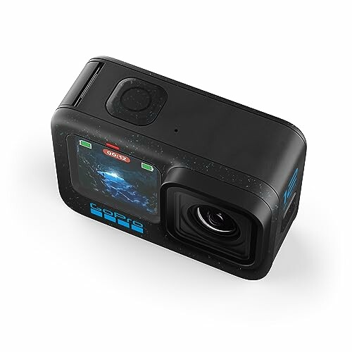 Black action camera with front display