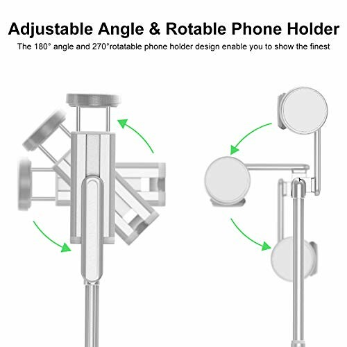 Diagram showing adjustable and rotatable phone holder.