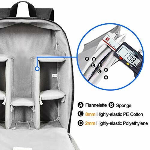 Backpack interior with labeled padding materials: flannelette, sponge, PE cotton, and polyethylene.