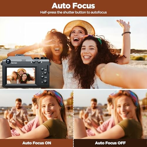 Group selfie with camera autofocus comparison showing differences between autofocus on and off.