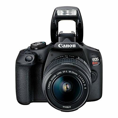 Canon EOS Rebel T7 DSLR camera with flash open