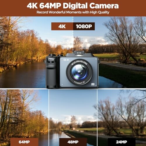 Digital camera displaying 4K and 1080P image quality comparison.