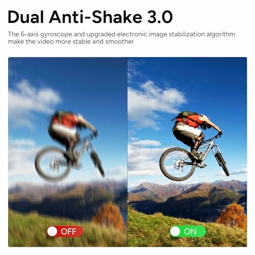 Comparison of dual anti-shake technology in video capture with two images of a cyclist.