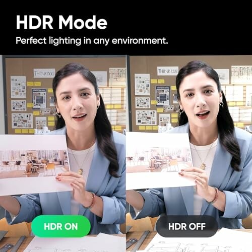 Comparison of HDR mode on and off in a video call setting.