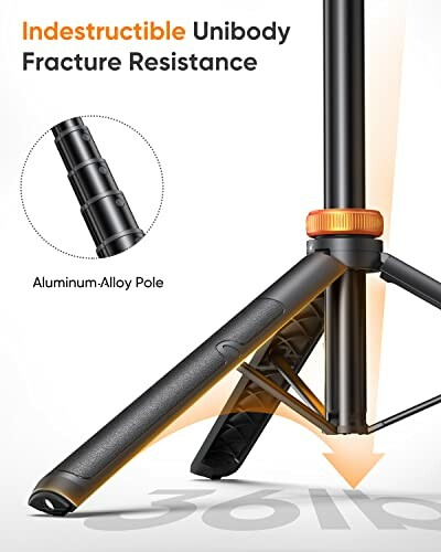 Tripod with indestructible unibody and fracture resistance feature.