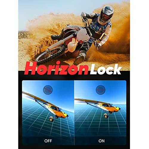 Motorcyclist on dirt and plane horizon lock demonstration