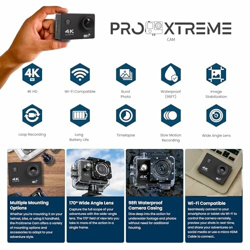 ProXTreme 4K camera features and specifications overview.