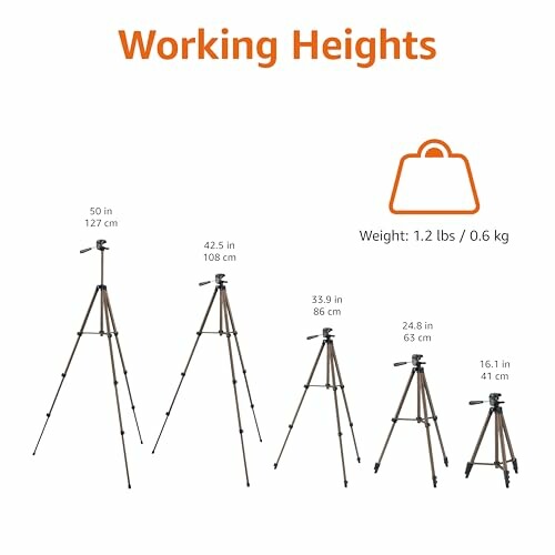 Tripod working heights and weight comparison