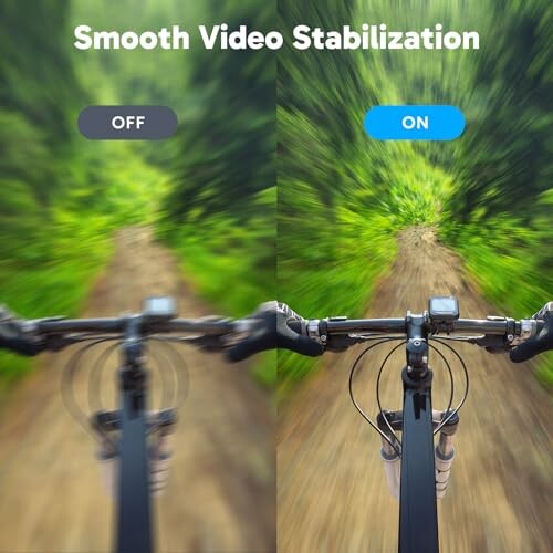 Comparison of video stabilization showing a cycling path with and without stabilization.